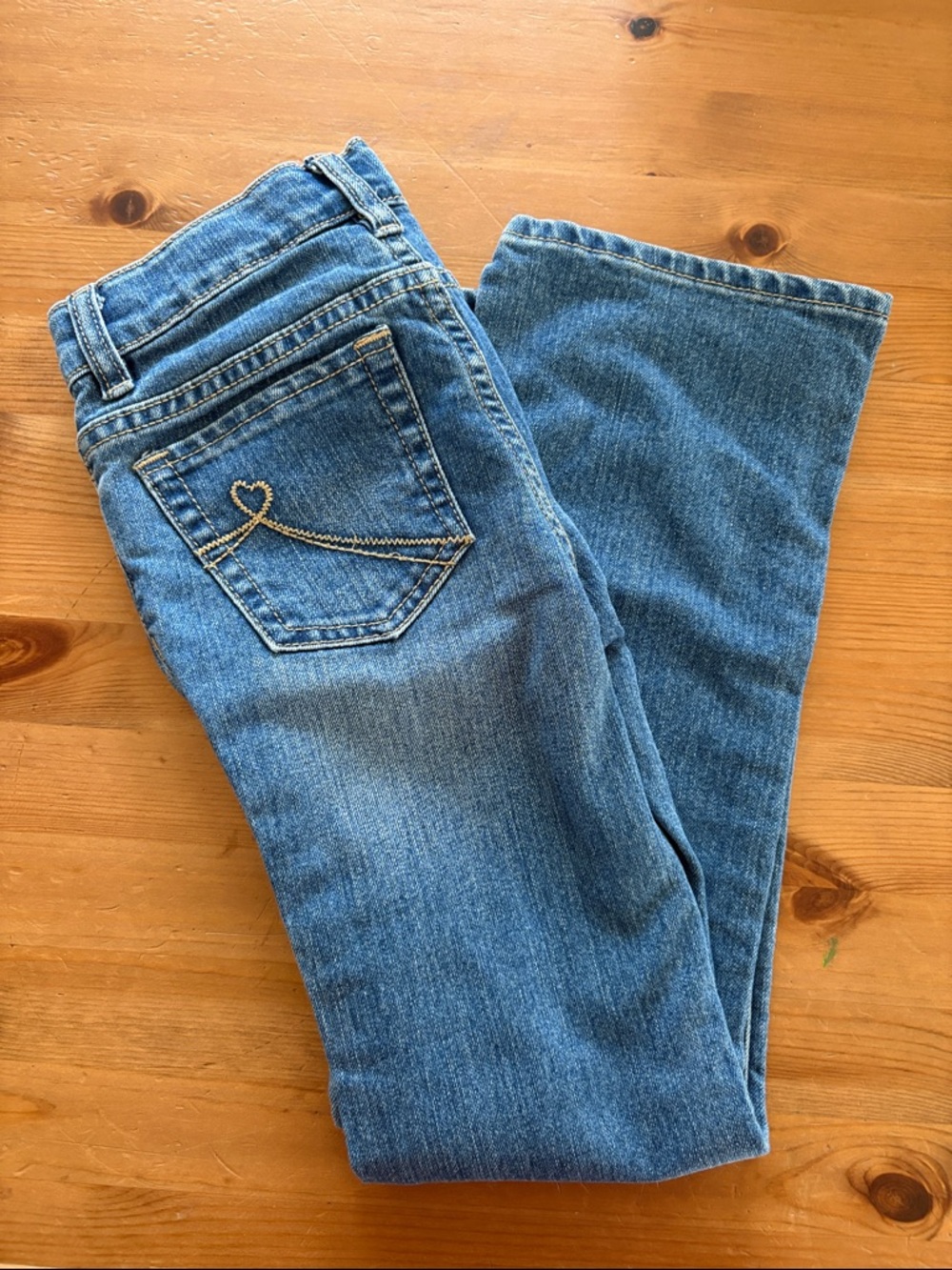 Classic Blue Girls Jeans with Heart-Stitch Pocket